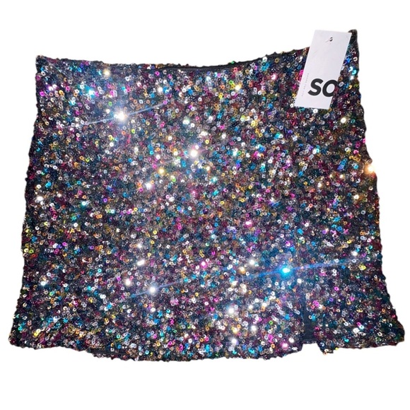 NWT | SO | Women’s Sparkling Sequin Mini Skirt - Size L - Picture 8 of 9